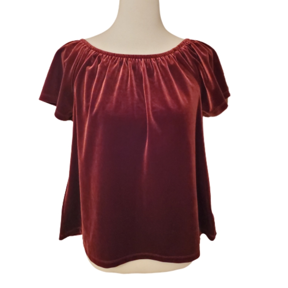 Gap Wine Colored Velvet On/Off The Shoulder Top - Picture 3 of 11